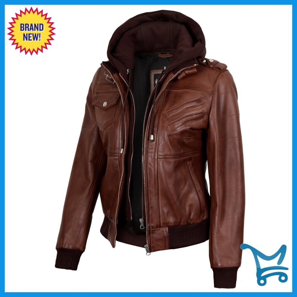 Real Lambskin Leather Jacket with Removable Hood, Women's Size